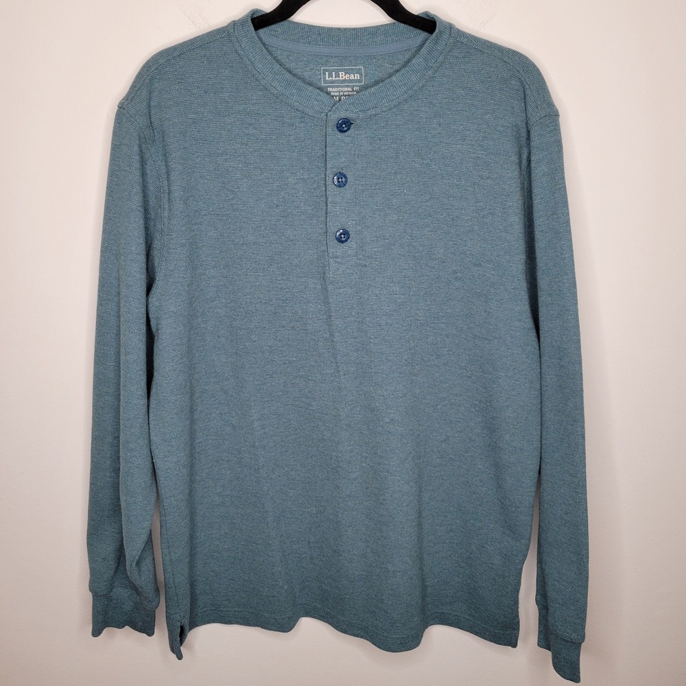 L.L. Bean Men's Long Sleeve Henley in Heather Teal